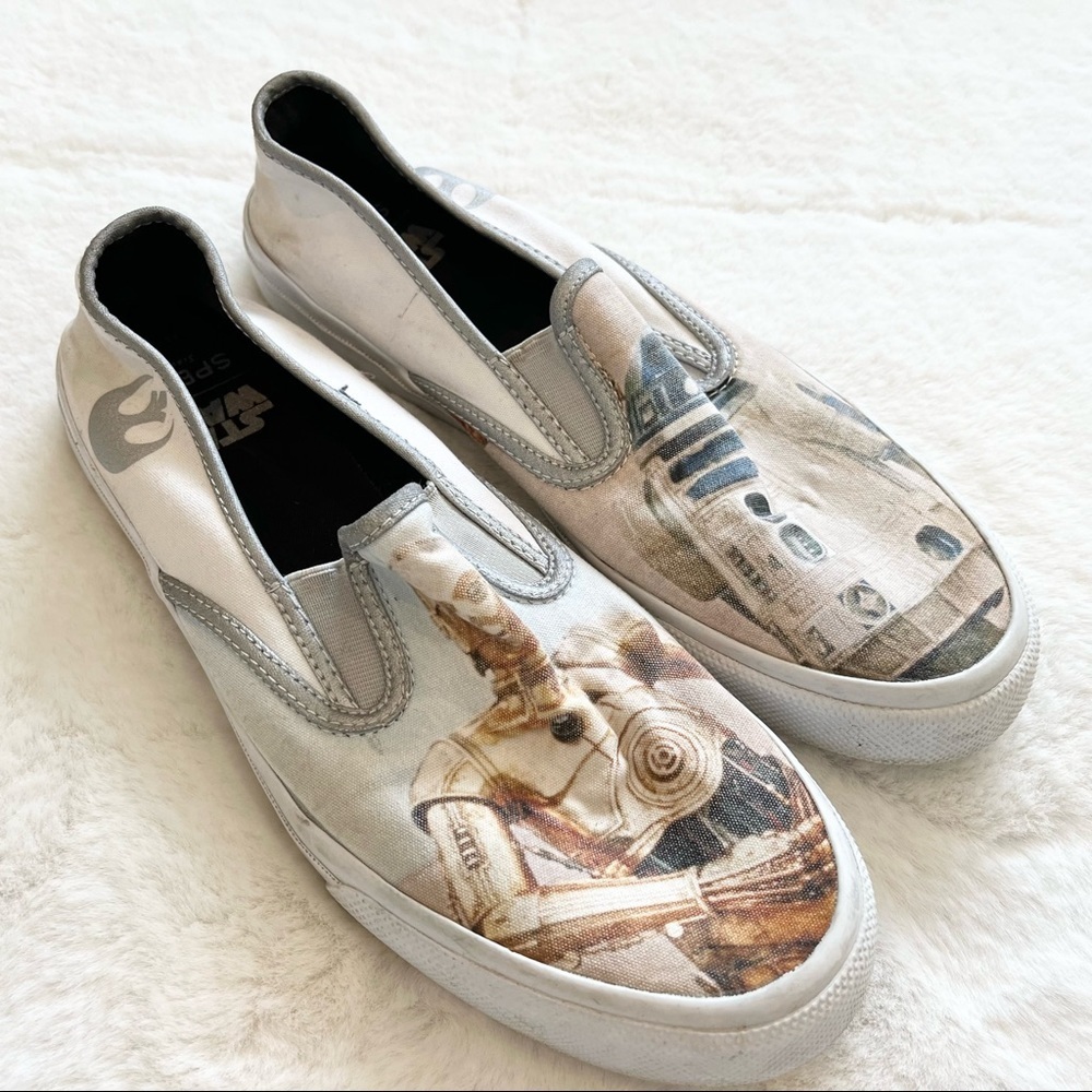 SPERRY X STAR WARS UNISEX SLIP ON SHOE SIZE 10 R2D2 CP30 NOVELTY ART TO WEAR - Picture 2 of 8